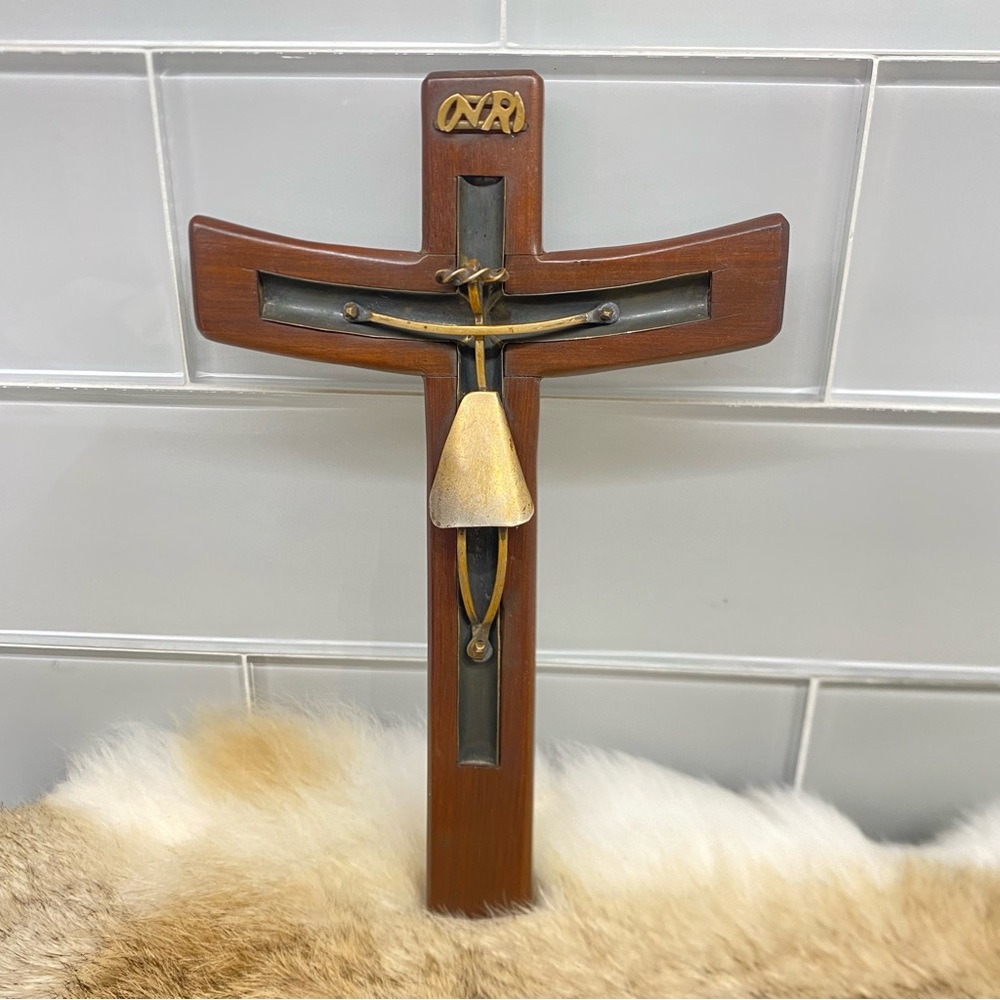 H.Craft.Modernist Mexican Taxco Sterling Silver Rosewood Crucifix Cross, Mexico